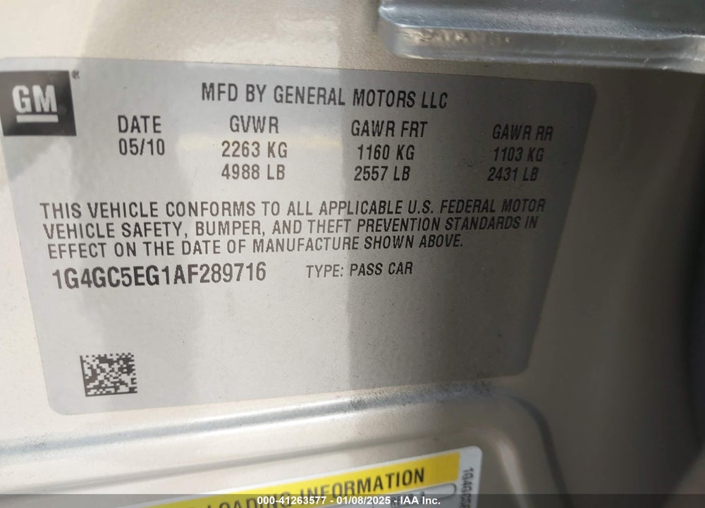 2010 BUICK LACROSSE CXL VIN: 1G4GC5EG1AF289716