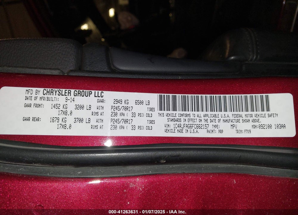 2015 JEEP GRAND CHEROKEE LAREDO VIN: 1C4RJFAG6FC662157
