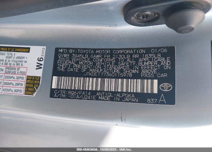 2006 SCION TC VIN: JTKDE177360115978