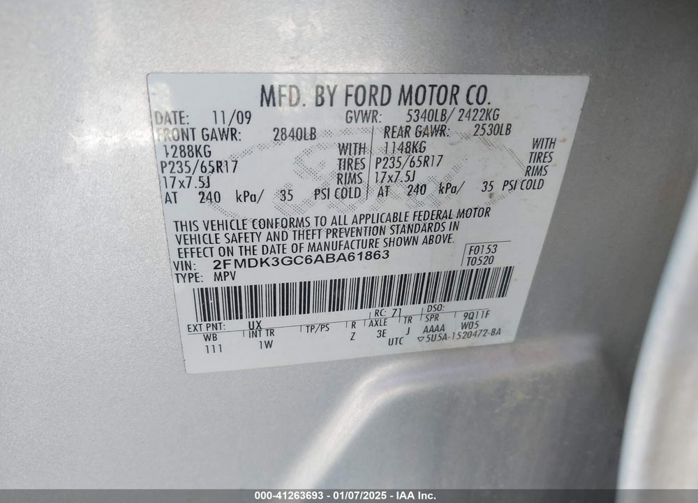 2010 FORD EDGE SE VIN: 2FMDK3GC6ABA61863