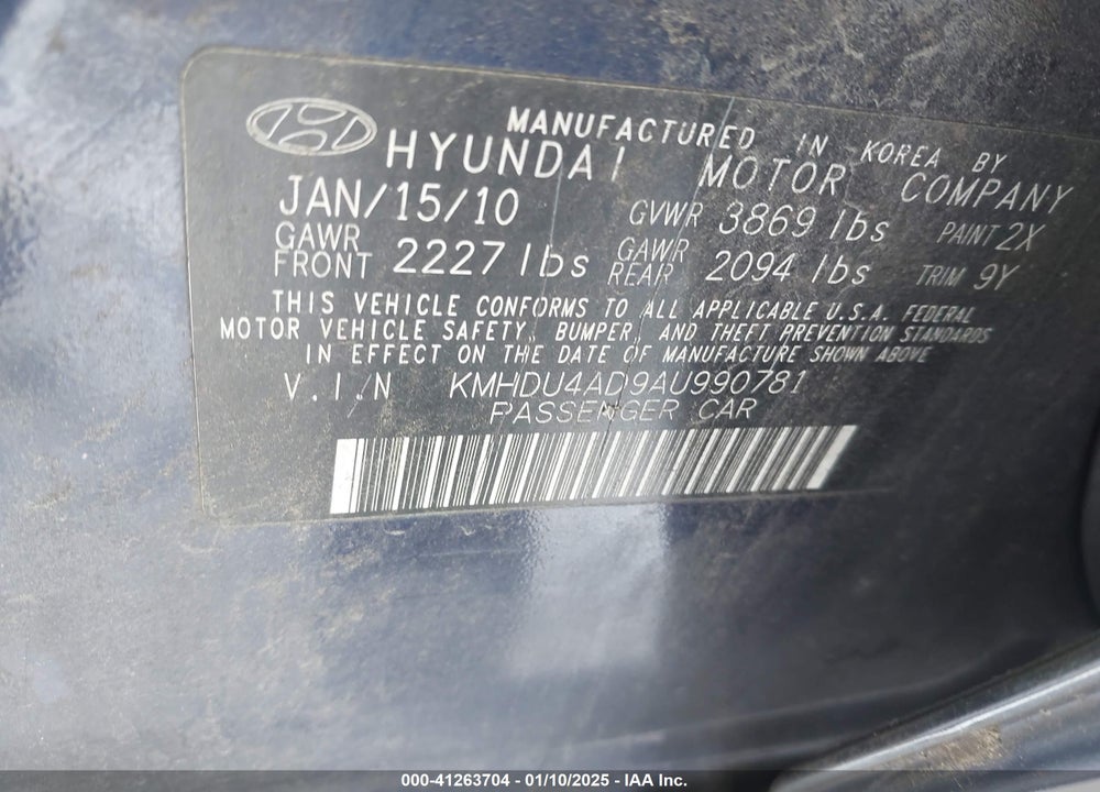 2010 HYUNDAI ELANTRA GLS VIN: KMHDU4AD9AU990781