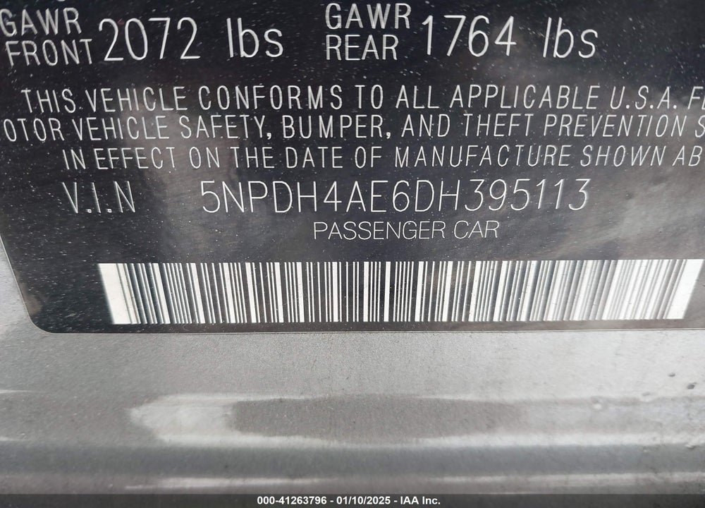 2013 HYUNDAI ELANTRA GLS VIN: 5NPDH4AE6DH395113