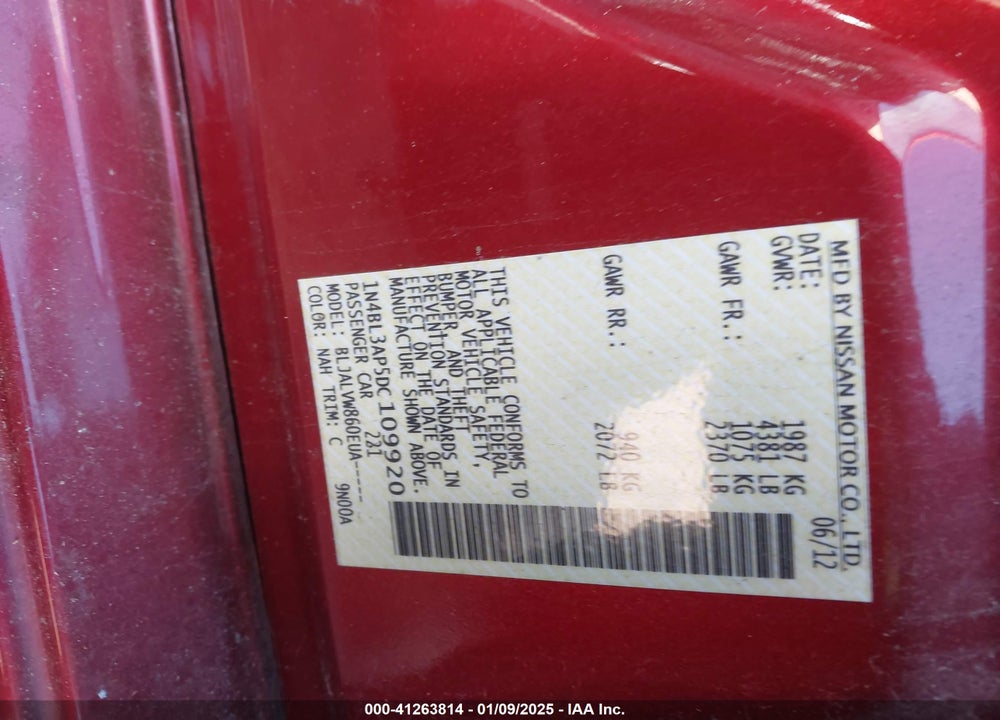 2013 NISSAN ALTIMA 3.5 SL VIN: 1N4BL3AP5DC109920