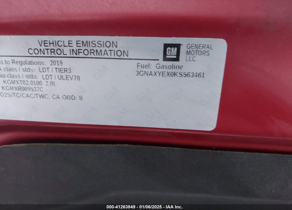 2019 CHEVROLET EQUINOX PREMIER VIN: 3GNAXYEX0KS563461