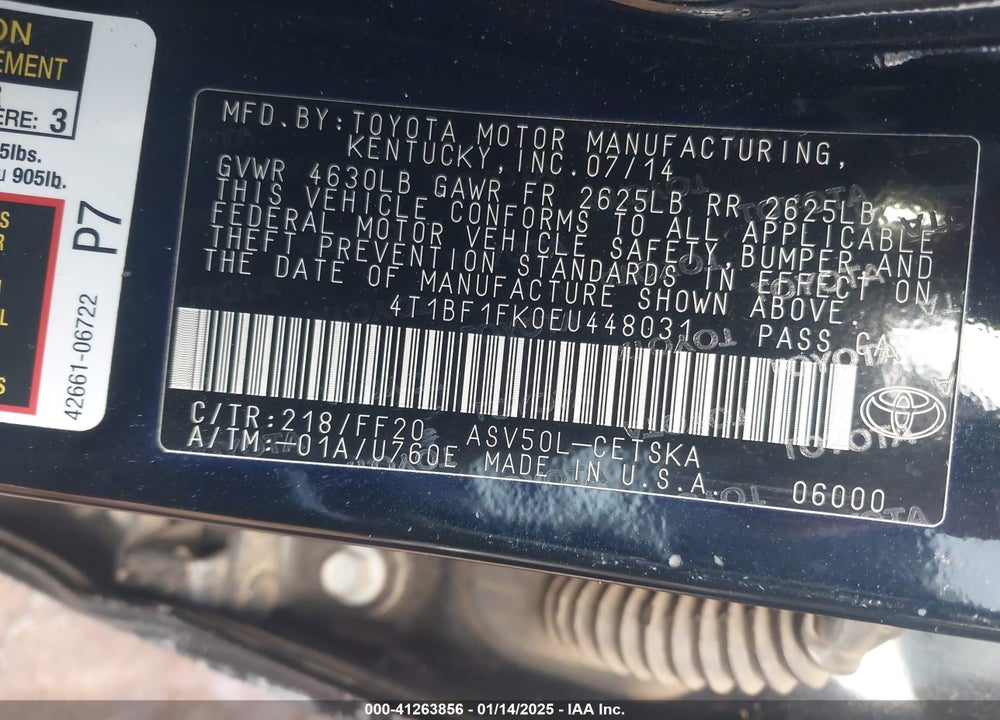 2014 TOYOTA CAMRY VIN: 4T1BF1FK0EU448031