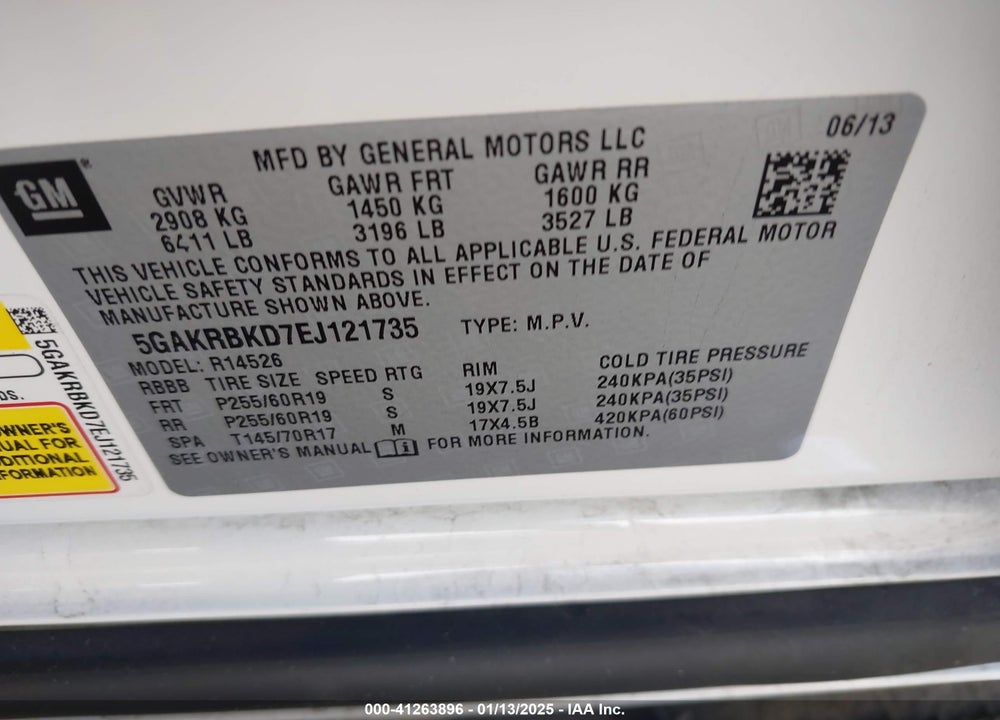 2014 BUICK ENCLAVE LEATHER VIN: 5GAKRBKD7EJ121735