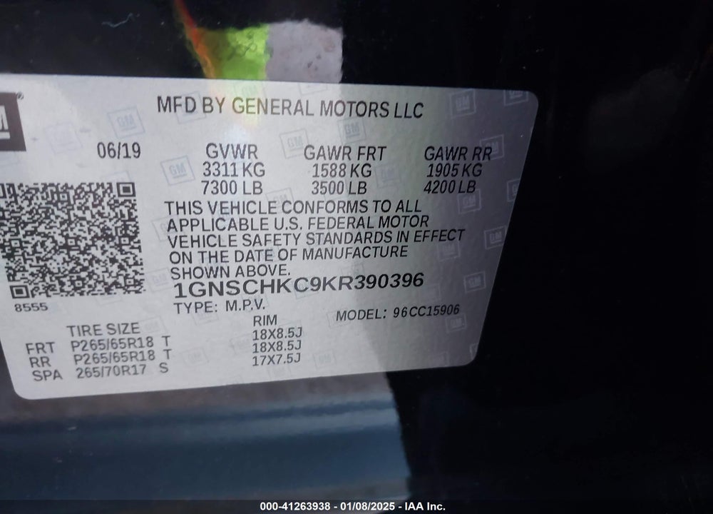 2019 CHEVROLET SUBURBAN LT VIN: 1GNSCHKC9KR390396