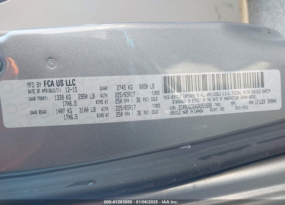 2016 DODGE GRAND CARAVAN SXT VIN: 2C4RDGCGXGR251699