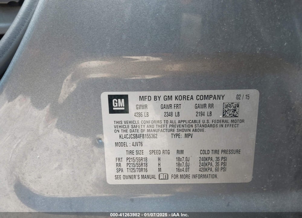 2015 BUICK ENCORE LEATHER VIN: KL4CJCSB4FB155362