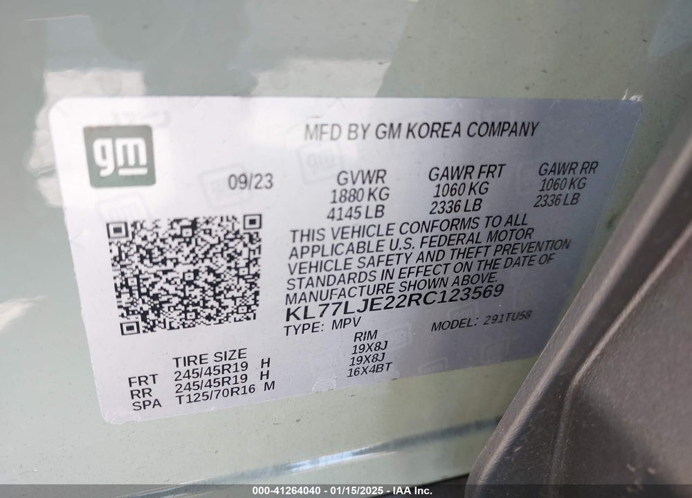 2024 CHEVROLET TRAX FWD 2RS VIN: KL77LJE22RC123569