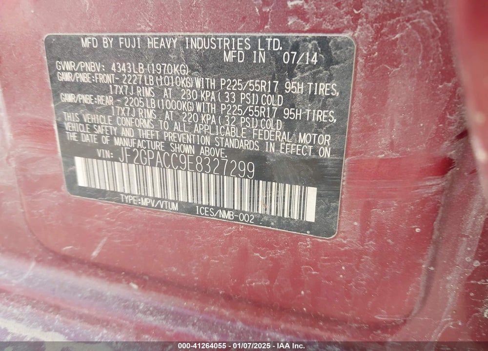 2014 SUBARU XV CROSSTREK 2.0I PREMIUM VIN: JF2GPACC9E8327299