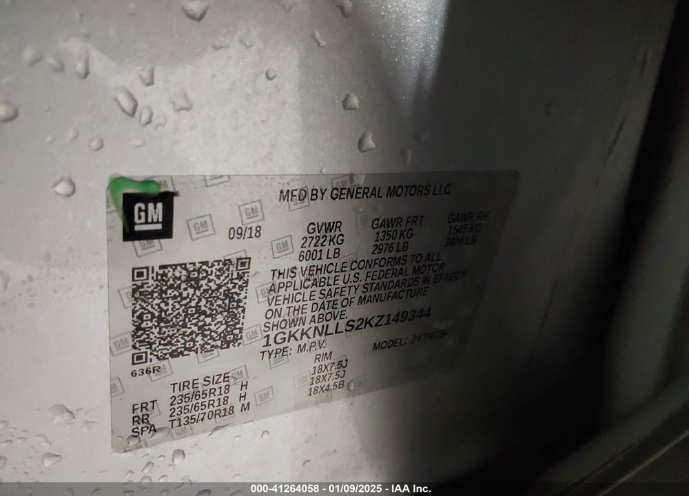 2019 GMC ACADIA SLE-2 VIN: 1GKKNLLS2KZ149344