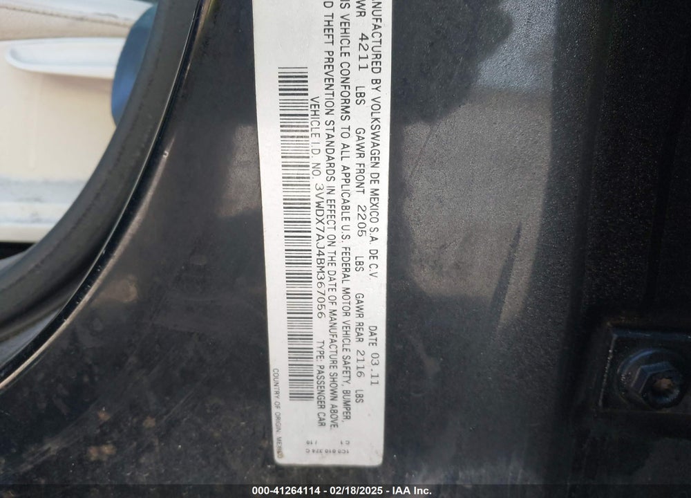 2011 VOLKSWAGEN JETTA VIN: 3VWDX7AJ4BM367056