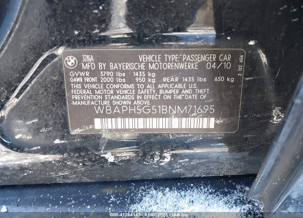 2011 BMW 328 VIN: WBAPH5G51BNM71695