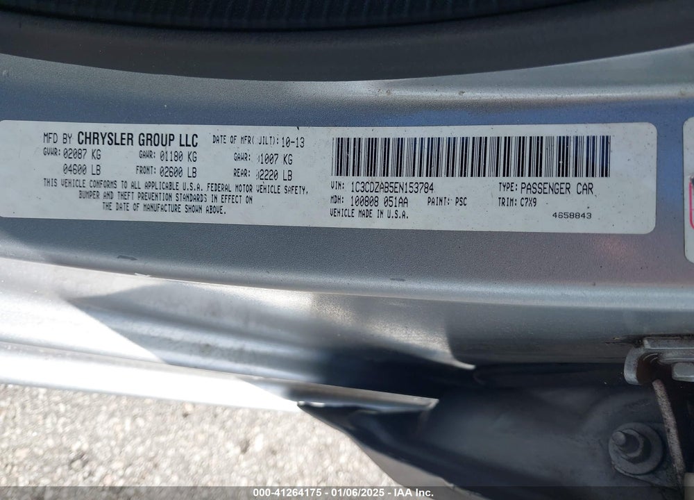 2014 DODGE AVENGER VIN: 1C3CDZAB5EN153784