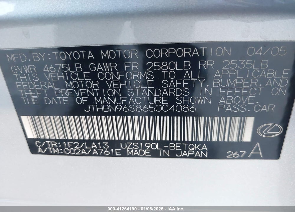 2006 LEXUS GS 430 VIN: JTHBN96S865004086
