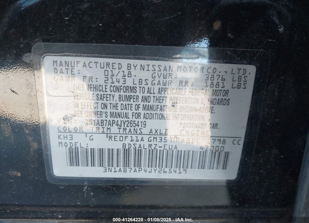 2018 NISSAN SENTRA VIN: 3N1AB7AP4JY265419