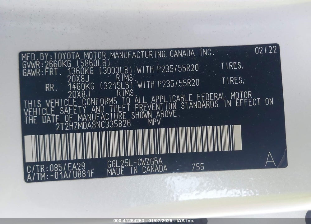 2022 LEXUS RX 350 VIN: 2T2HZMDA8NC335826