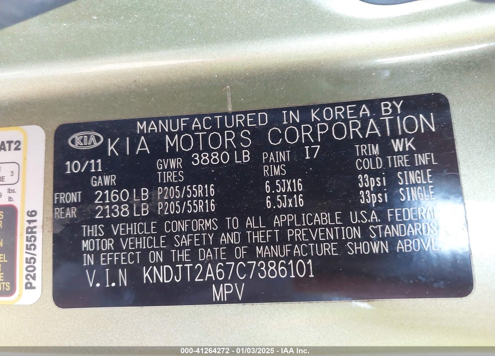2012 KIA SOUL VIN: KNDJT2A67C7386101