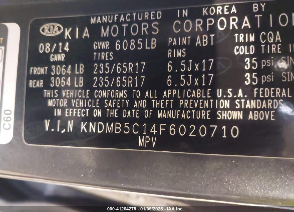 2015 KIA SEDONA LX VIN: KNDMB5C14F6020710