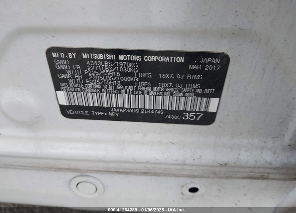 2017 MITSUBISHI OUTLANDER SPORT 2.0 LE VIN: JA4AP3AU6HZ044749