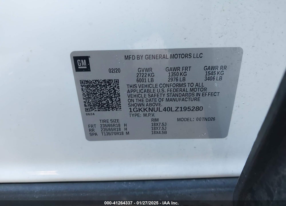 2020 GMC ACADIA AWD SLT VIN: 1GKKNUL40LZ195280