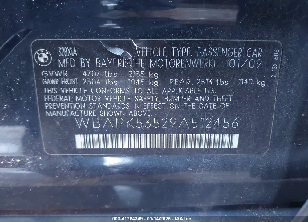 2009 BMW 328I VIN: WBAPK53529A512456