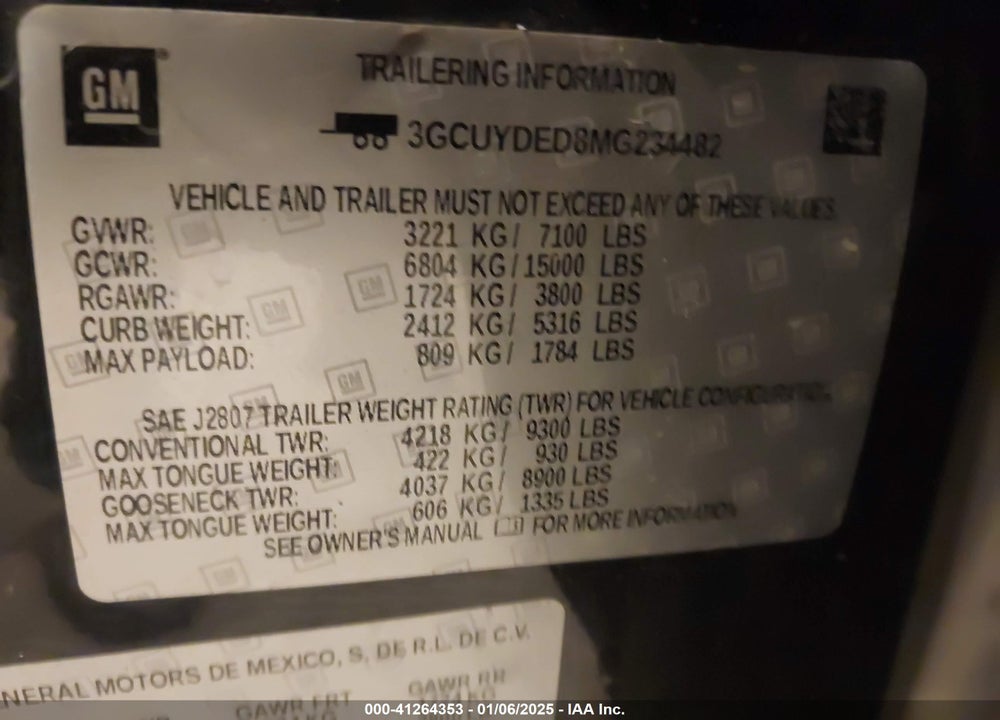 2021 CHEVROLET SILVERADO 1500 4WD STANDARD BED LT VIN: 3GCUYDED8MG234482