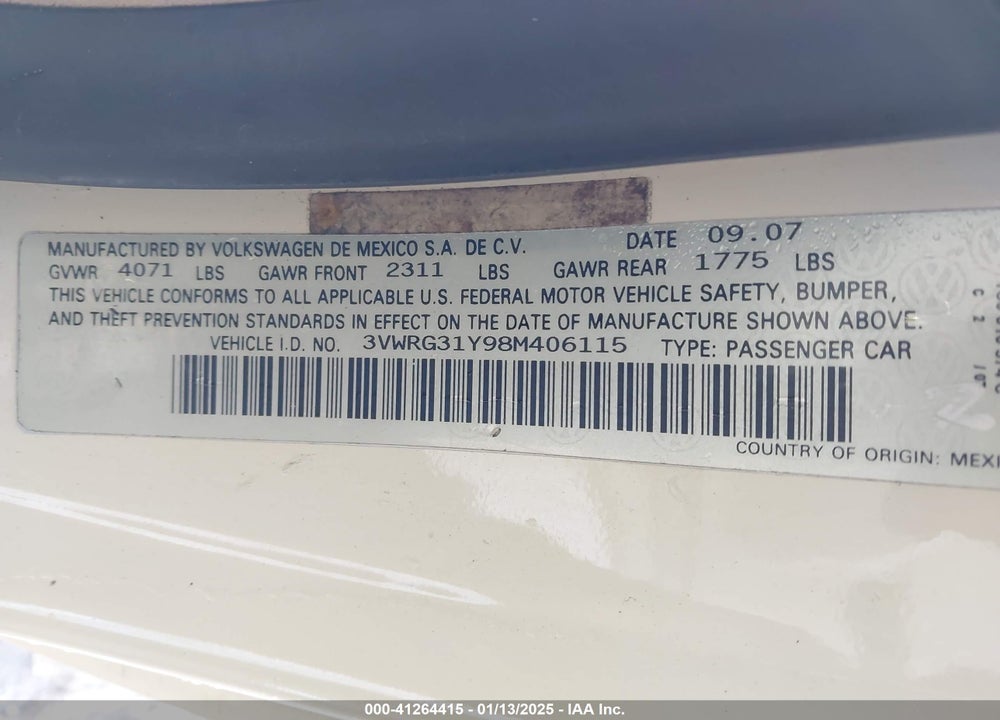 2008 VOLKSWAGEN NEW BEETLE SE VIN: 3VWRG31Y98M406115
