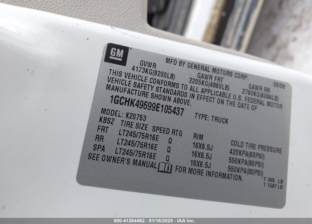 2009 CHEV SILVERADO 2500 HD WO VIN: 1GCHK49699E105437