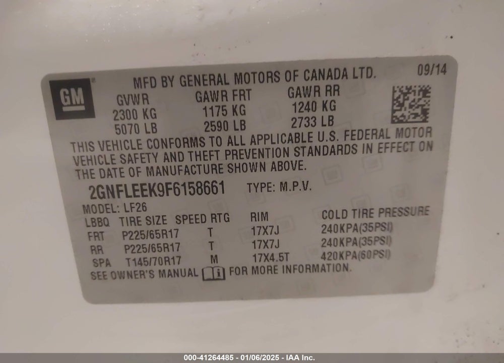 2015 CHEVROLET EQUINOX LS VIN: 2GNFLEEK9F6158661