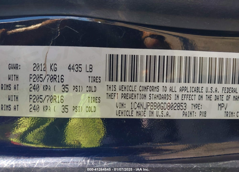 2016 JEEP PATRIOT SPORT VIN: 1C4NJPBB0GD802853
