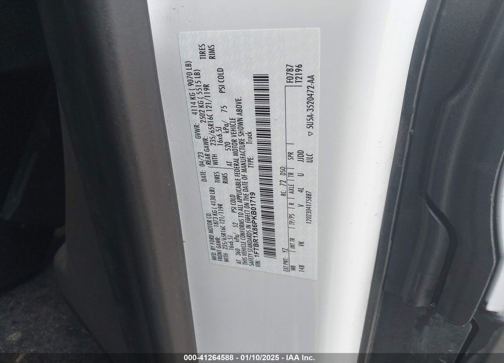 2023 FORD TRANSIT-250 VIN: 1FTBR1X86PKB01719