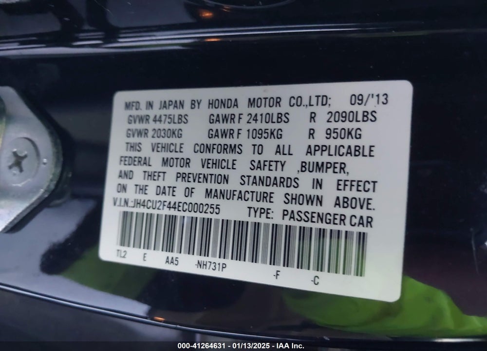 2014 ACURA TSX 2.4 VIN: JH4CU2F44EC000255