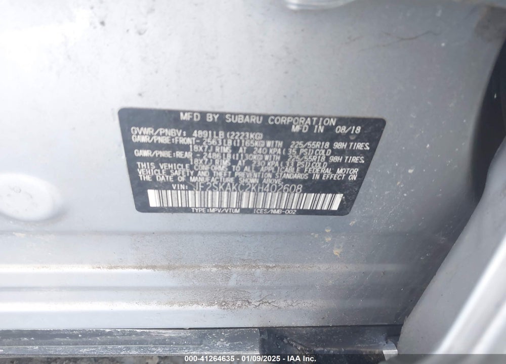2019 SUBARU FORESTER SPORT VIN: JF2SKAKC2KH402608