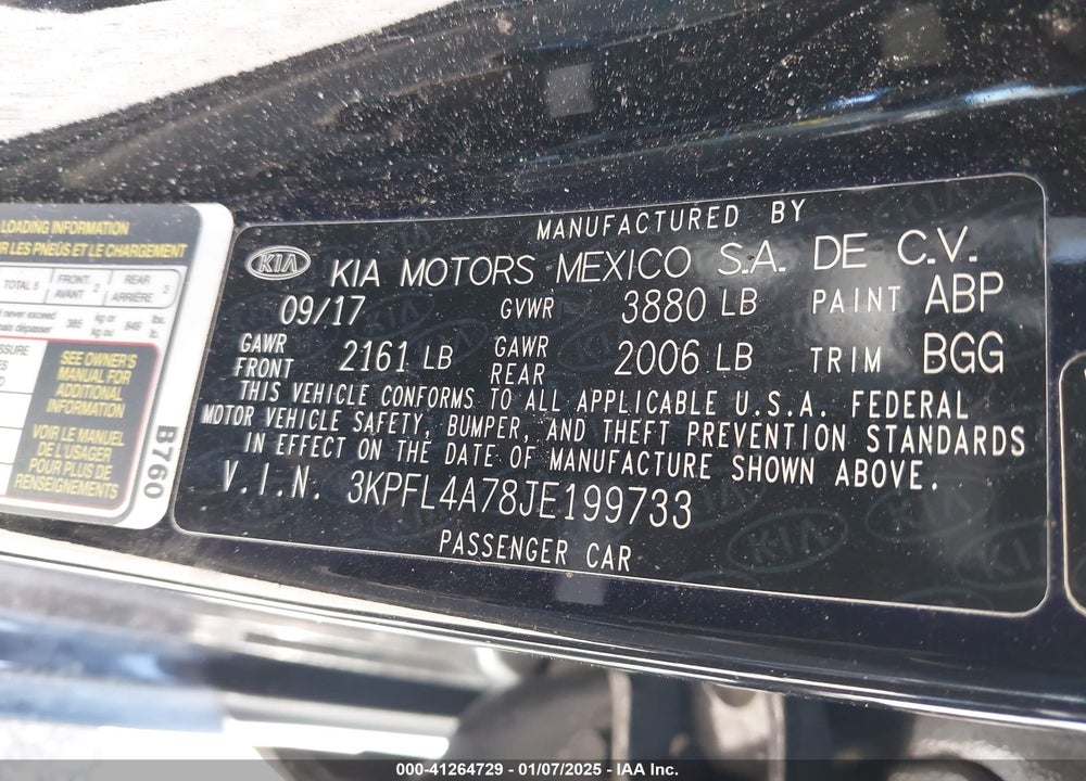 2018 KIA FORTE VIN: 3KPFL4A78JE199733