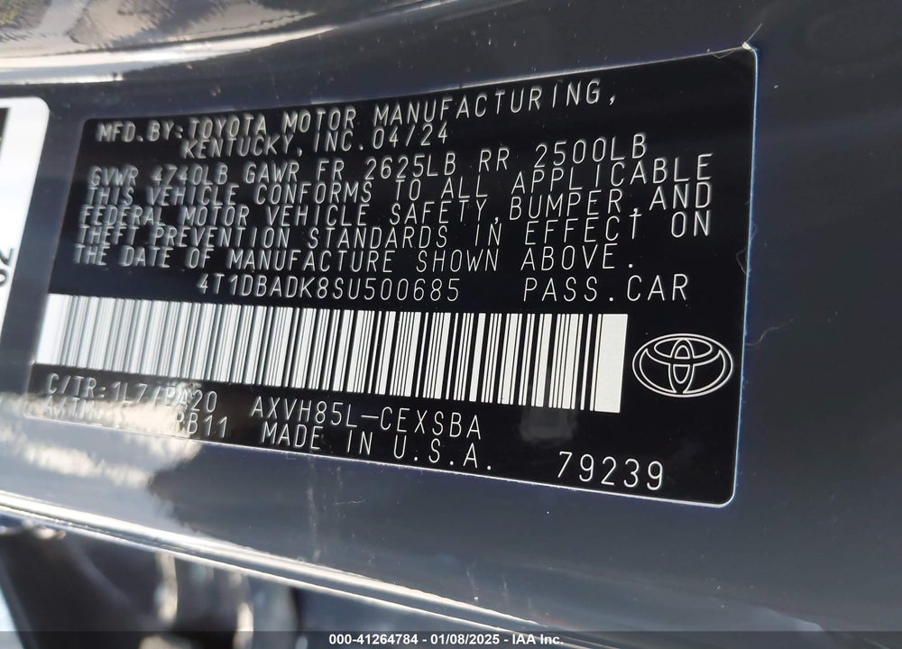 2025 TOYOTA CAMRY VIN: 4T1DBADK8SU500685