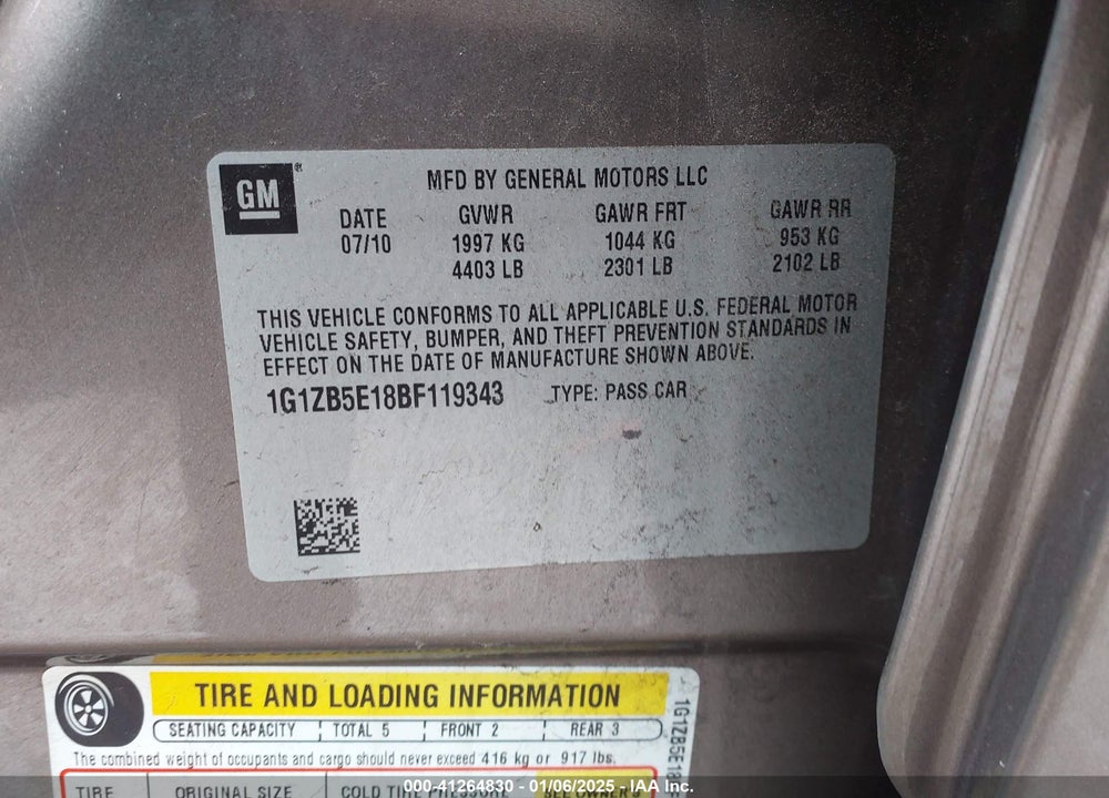 2011 CHEVROLET MALIBU LS VIN: 1G1ZB5E18BF119343