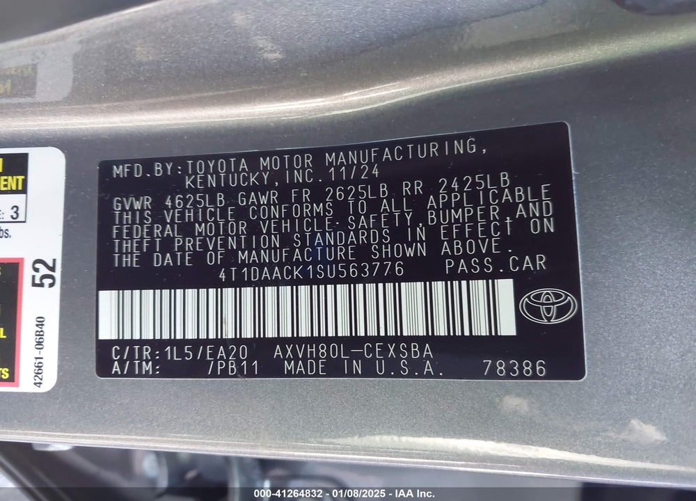 2025 TOYOTA CAMRY SE VIN: 4T1DAACK1SU563776