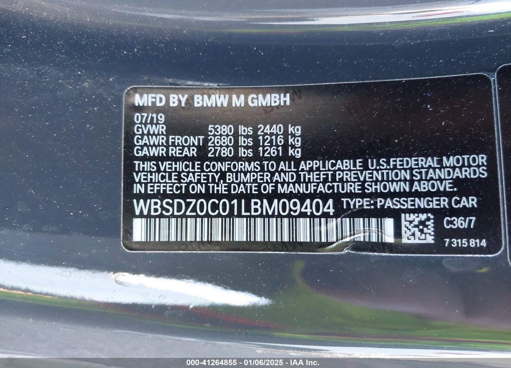 2020 BMW M8 VIN: WBSDZ0C01LBM09404