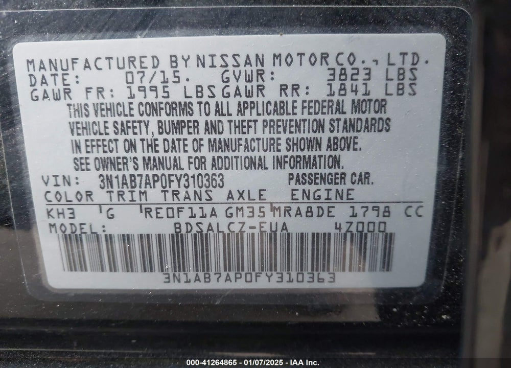 2015 NISSAN SENTRA VIN: 3N1AB7AP0FY310363