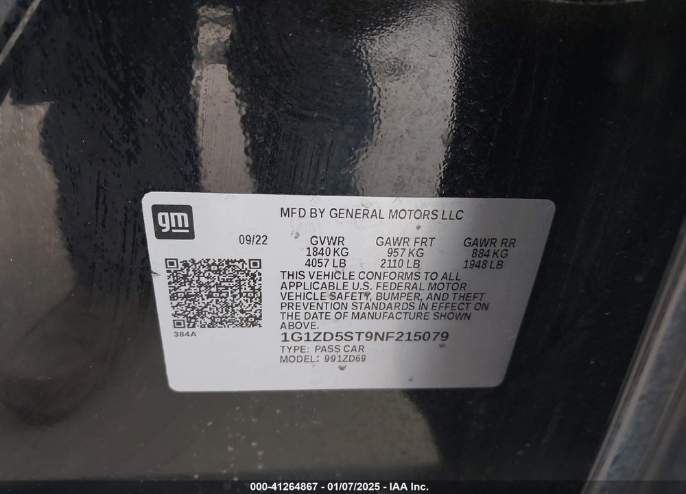 2022 CHEVROLET MALIBU VIN: 1G1ZD5ST9NF215079