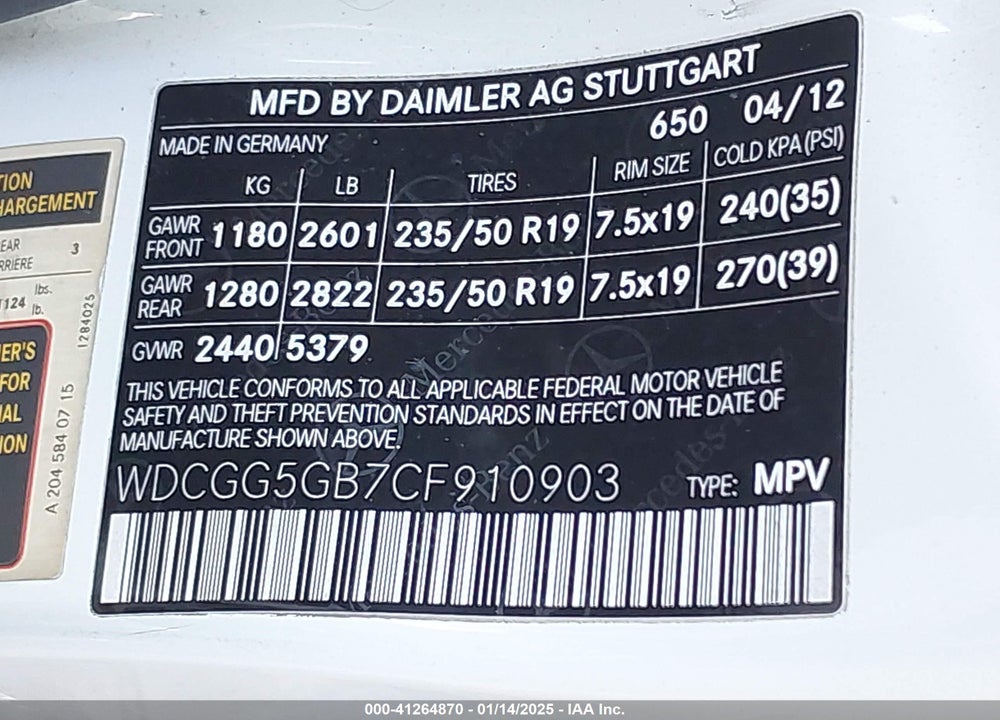 2012 MERCEDES-BENZ GLK 350 VIN: WDCGG5GB7CF910903