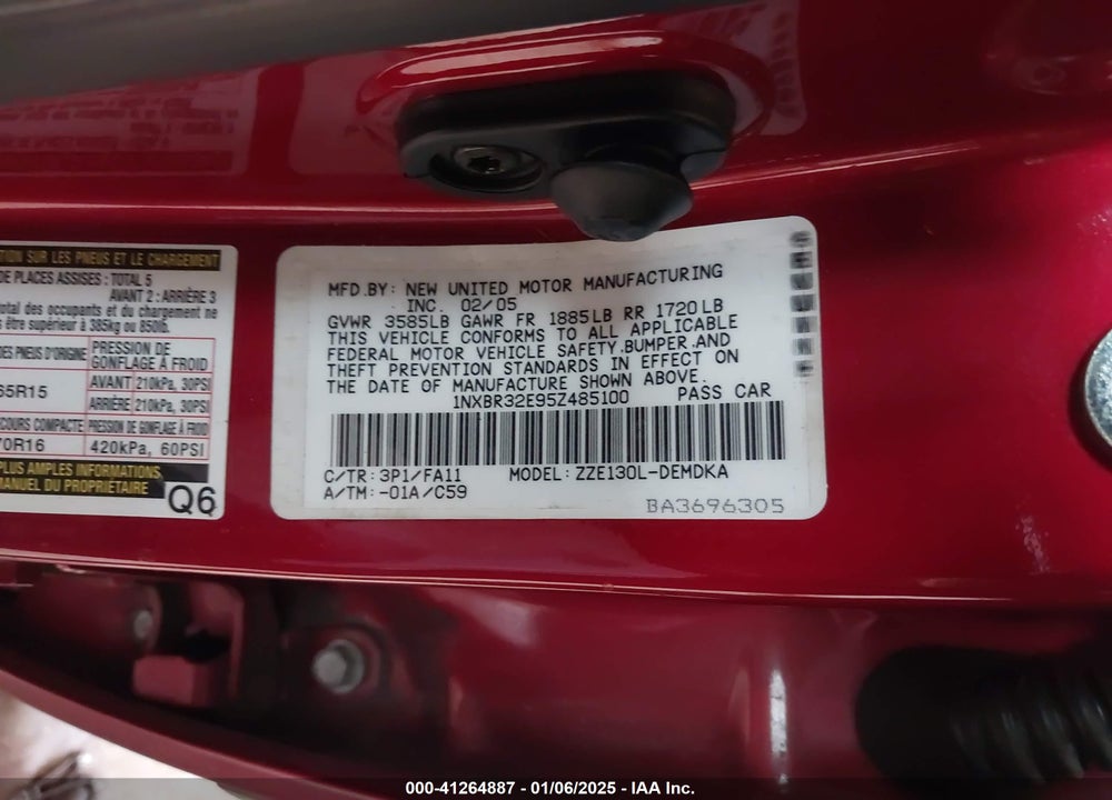 2005 TOYOTA COROLLA CE VIN: 1NXBR32E95Z485100