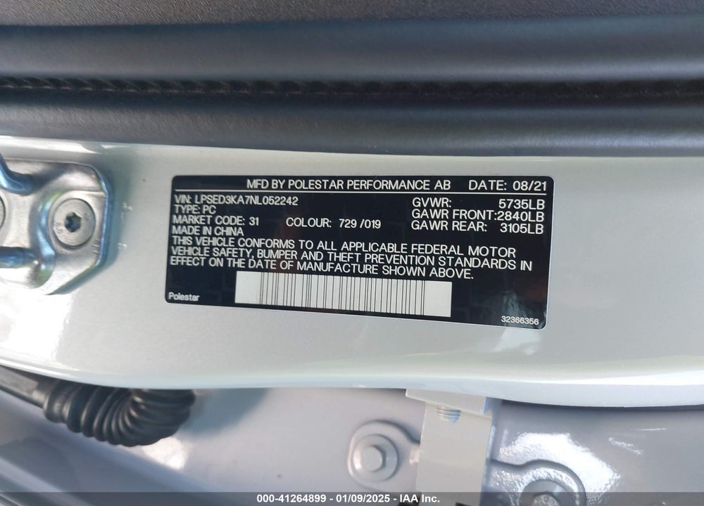 2022 POLESTAR 2 LONG RANGE DUAL MOTOR VIN: LPSED3KA7NL052242