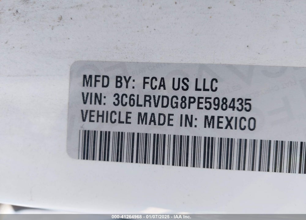2023 RAM PROMASTER 2500 HIGH ROOF 159 WB VIN: 3C6LRVDG8PE598435