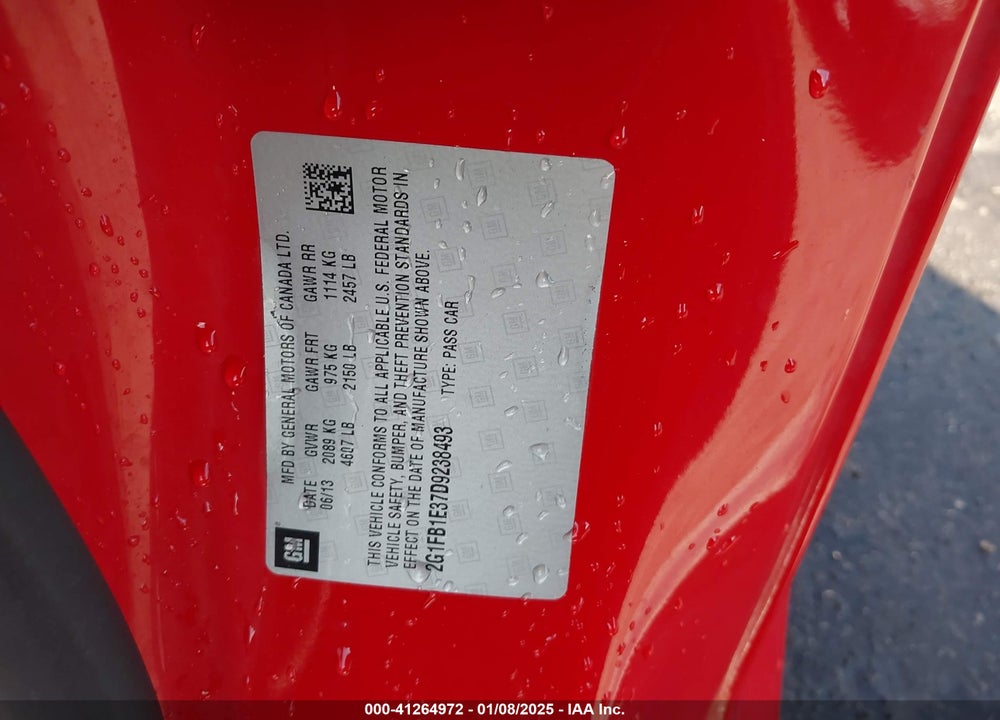 2013 CHEVROLET CAMARO VIN: 2G1FB1E37D9238493