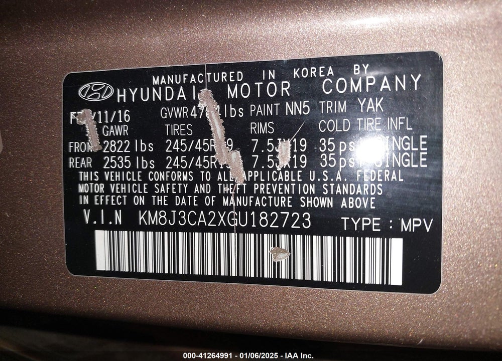 2016 HYUNDAI TUCSON LIMITED VIN: KM8J3CA2XGU182723