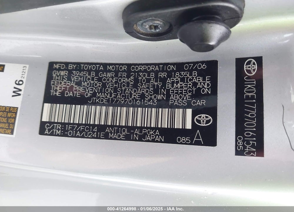 2007 SCION TC VIN: JTKDE177970161543