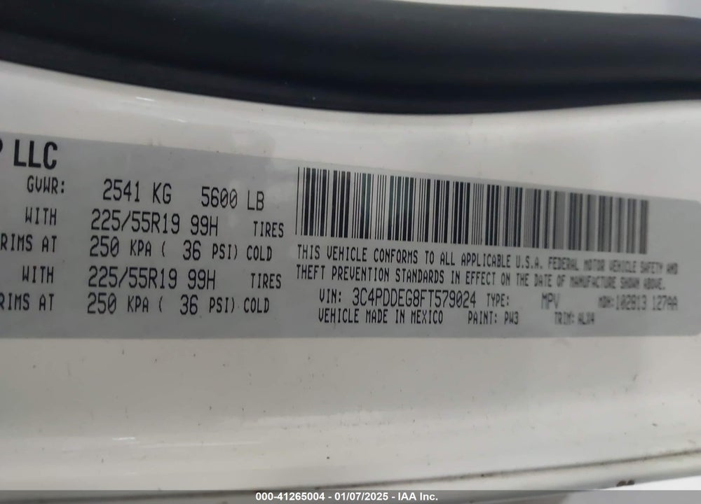 2015 DODGE JOURNEY VIN: 3C4PDDEG8FT579024